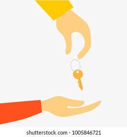 transfer key from hand to hand. vector illustration