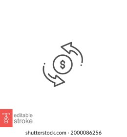 Transfer line icon. Charge back, cashback, return money. Money recovery, refund tax payment. Return on investment. cash back rebate editable stroke Vector illustration Design on white background EPS10