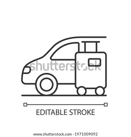 Transfer linear icon. Transfer refers to customer get from airport or arrival point to your hotel. Thin line customizable illustration. Contour symbol. Vector isolated outline drawing. Editable stroke