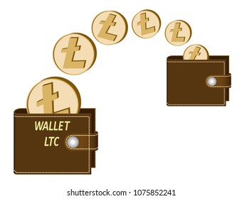 transfer litecoin coins from one wallet to another on a white background , transaction crypto currency in the wallet
