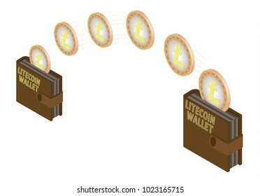 transfer of the litecoin from one purse to another on a white background
