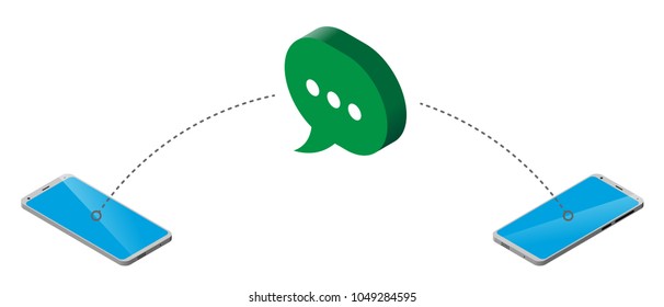 transfer messages from phone to phone. isometry. isolated. message sign.