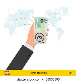 Transfer money around the world. British Pound banknote. Transferring Money  concept vector illustration