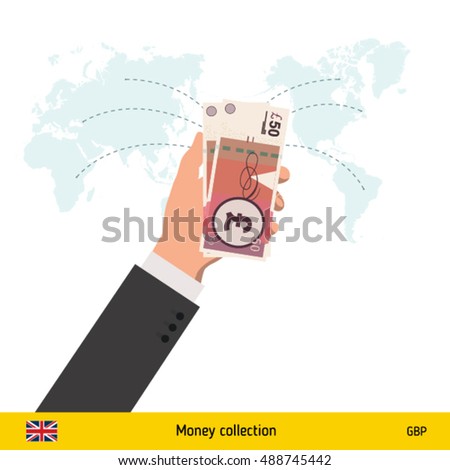 Transfer money around the world. British Pound banknote. Transferring Money  concept vector illustration
