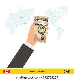 Transfer money around the world. Canadian dollar banknote. Transferring Money  concept vector illustration