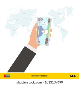 Transfer money around the world. Dirham banknote. Transferring Money  concept vector illustration