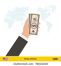 Transfer money around the world. Dollar banknote. Transferring Money  concept vector illustration