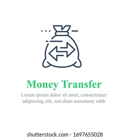 Transfer Money Concept, Send Or Receive Payment, Financial Tracking Solution, Bank Savings Account, Fast Loan, Vector Line Icon