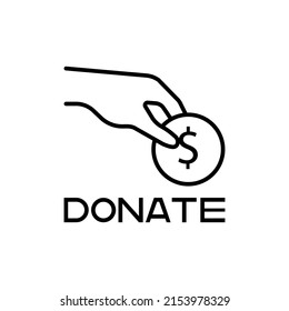 Transfer Of Money, Donations Icon In Black. Donation. Coin Cent In Hand. Fall Out. Cash Back Logotype. Donate, Save Concept. Flat Isolated Symbol For: Logo, App, Emblem, Design, Web, Ui. Vector EPS 10