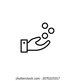 Transfer Of Money, Donations Line Icon In Black. Coins Fall Into The Hand. Cash Back Logotype. Donate Or Save Concept. Flat Isolated Symbol For: Logo, App, Emblem, Design, Web, Ui, Ux. Vector EPS 10