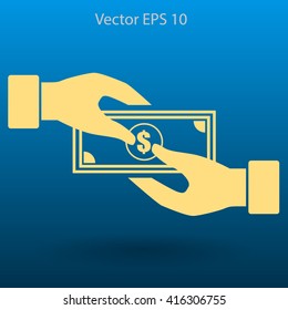 transfer money from hand to hand vector illustration