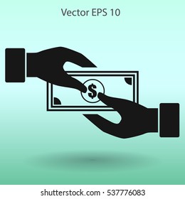 transfer money from hand to hand vector illustration
