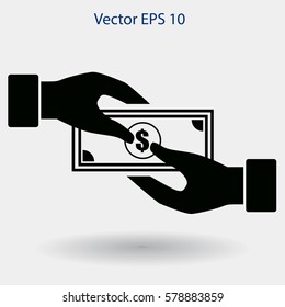 transferir dinero de la ilustración vectorial manual a la mano