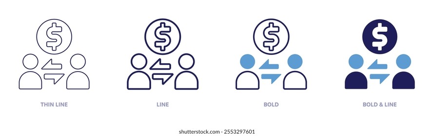 Transfer money icon in 4 different styles. Thin Line, Line, Bold, and Bold Line. Duotone style. Editable stroke.