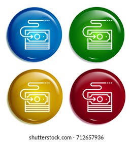 Transfer money multi color gradient glossy badge icon set. Realistic shiny badge icon or logo mockup