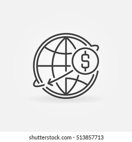 Transfer money online icon. Vector international dollar money transfer concept outline symbol or sign