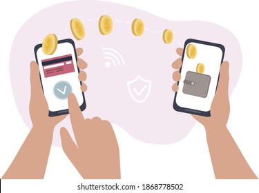 transfer of money online through bank mobile applications. payment via wireless smartphone. purchase of goods in an online store, credit wallet in a mobile. Safe and fast payments over the internet.