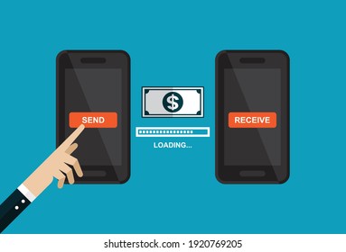 Transfer money online via mobile phone, Vector illustration in flat style