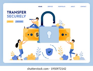 Transfer money with security and and comfortably with data protection and mobile user privacy. 3d style padlock and money for finance and bank. Illustration for landing page, web, website, poster, ui