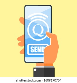 Transfer Money via Smartphone using Guatemalan Quetzal money online mobile banking vector illustration flat design. Payment and finance element.  Can be used for web and mobile, infographic & print.