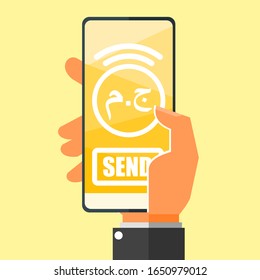 Transfer Money via Smartphone using Egyptian Pound money online mobile banking vector illustration flat design. Translation: JM. Egypt Currency. Payment and finance element. 
