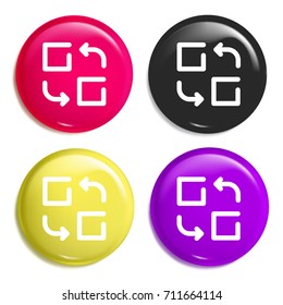 Transfer multi color glossy badge icon set. Realistic shiny badge icon or logo mockup