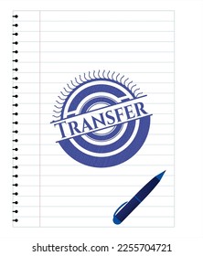 Transfer with pen strokes. Blue ink. Vector Illustration. Detailed. 