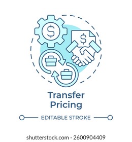 Transfer pricing soft blue concept icon. Business financial regulation. Intercompany transaction process. Round shape line illustration. Abstract idea. Graphic design. Easy to use in booklet