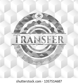 Transfer realistic grey emblem with cube white background