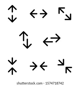 Transfer, resize, and collide arrow icons, in various directions