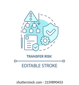 Transfer risk turquoise concept icon. Risk management step abstract idea thin line illustration. Shifting consequences. Isolated outline drawing. Editable stroke. Arial, Myriad Pro-Bold fonts used