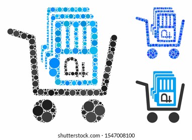 Transfer rouble accounts mosaic of small circles in different sizes and color tones, based on transfer rouble accounts icon. Vector filled circles are combined into blue mosaic.