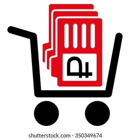 Transfer Rouble Accounts vector icon. Style is bicolor flat symbol, intensive red and black colors, rounded angles, white background.