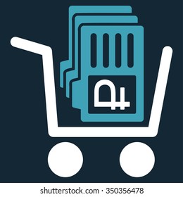 Transfer Rouble Accounts vector icon. Style is bicolor flat symbol, blue and white colors, rounded angles, dark blue background.