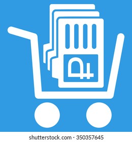 Transfer Rouble Accounts vector icon. Style is flat symbol, white color, rounded angles, blue background.