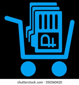 Transfer Rouble Accounts vector icon. Style is flat symbol, blue color, rounded angles, black background.