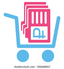 Transfer Rouble Accounts vector icon. Style is bicolor flat symbol, pink and blue colors, rounded angles, white background.