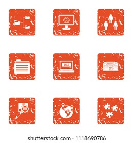 Transfer of skill icons set. Grunge set of 9 transfer of skill vector icons for web isolated on white background