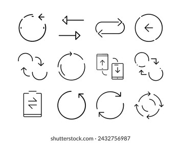 Transfer, swap, exchange, spin, flip concept. Circular arrow editable stroke outline icon isolated on white background flat vector illustration