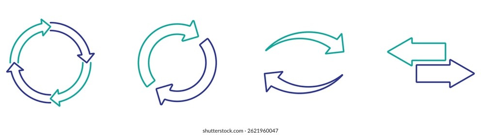 Transfer, swap, exchange, spin, flip concept. Circular arrow editable stroke outline icon isolated on white background flat vector illustration.
