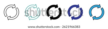 Transfer, swap, exchange, spin, flip concept. Circular arrow editable stroke outline icon isolated on white background flat vector illustration.