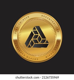 The transfer token  Vector illustration crypto currency blockchain logo isolated on Black background on gold coin. Block chain TTT logo for web or print.