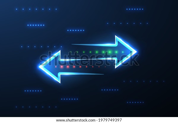 Transfer. Two left right arrows with green and red\
dots. Data receive, Digital money send, Currency exchange sign. Web\
trade symbol. File backup, logistic move, big change logo. Outline\
icon design