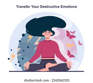 Transfer your destructive emotions. The concept of the BASIC Ph. Model for coping with grief. Positive thinking as a method for dealing with psychological stress and trauma. Flat vector illustration