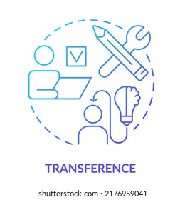 Transference blue gradient concept icon. Implement knowledge to work. Principle of learning abstract idea thin line illustration. Isolated outline drawing. Myriad Pro-Bold fonts used