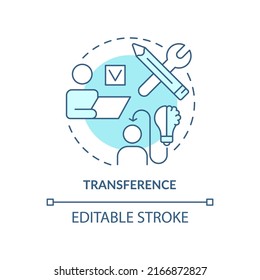Transference turquoise concept icon. Apply knowledge to work. Principle of learning abstract idea thin line illustration. Isolated outline drawing. Editable stroke. Arial, Myriad Pro-Bold fonts used