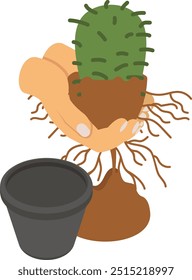 Transferring from Ground to Pot isometric concept, indoor Plant Preparation Process vector icon design, Lawn Gardening symbol, Farm and Plant sign, agriculture and horticulture equipment illustration