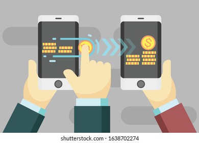 Transferring money with phone in flat style vector,technology concept.