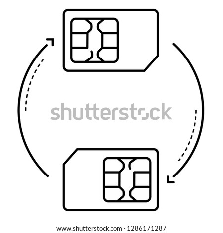 Transferring a phone number to another sim card. Vector flat outline icon illustration isolated on white background.