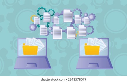 Transfert document.on gear background.Vector Design Illustration.